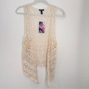 Fang women’s crochet boho open vest beige color size M